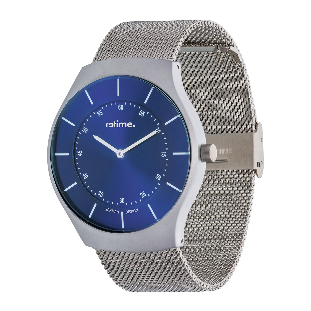 Armbanduhr RETIME-DESIGN 550-3 silber/blau 43mm