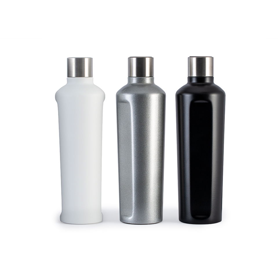 mySteelOne Thermotrinkflasche verfügbar in Schwarz, Weiß, Silber alle drei verfügbaren farben der mySteelOne Thermotrinkflasche