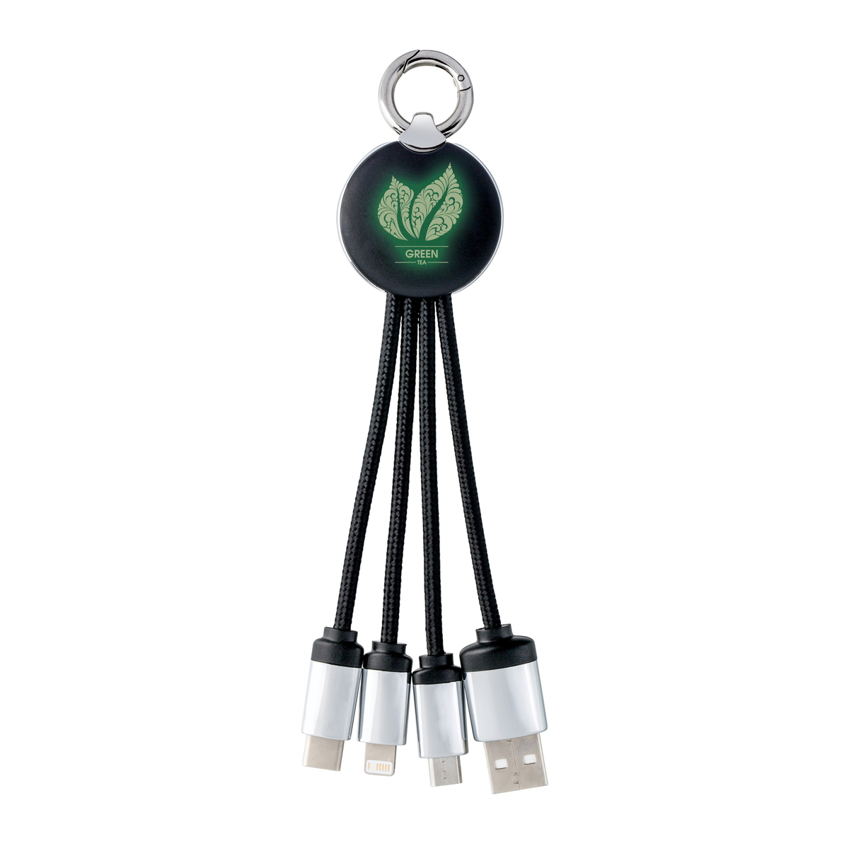 3-in-1 Charging Cable with Light REEVES-PUHALANI black / green branded sample 3-in-1 Charging Cable with Light REEVES-PUHALANI black / green branded sample