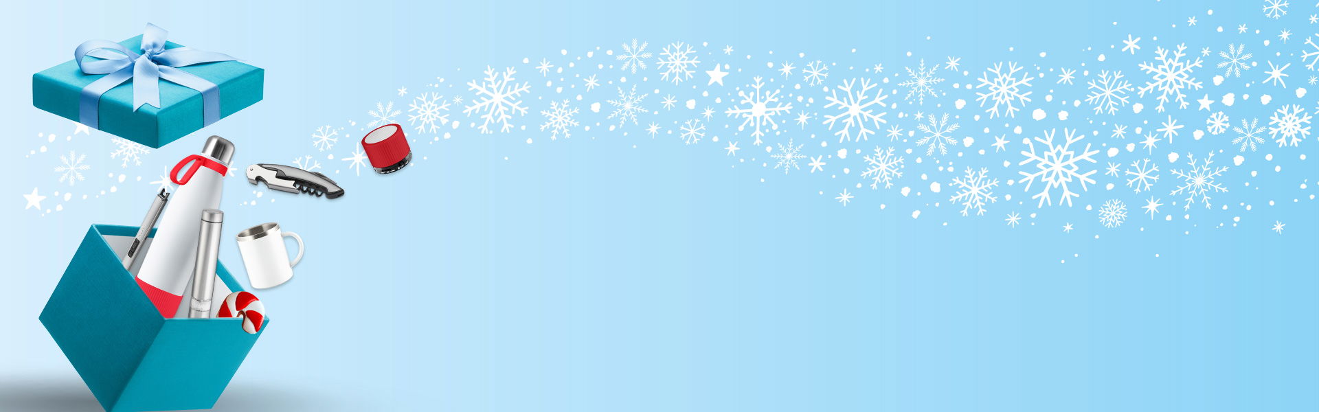 Promotional items for Christmas from REFLECTS Opened christmas box with promotional items
