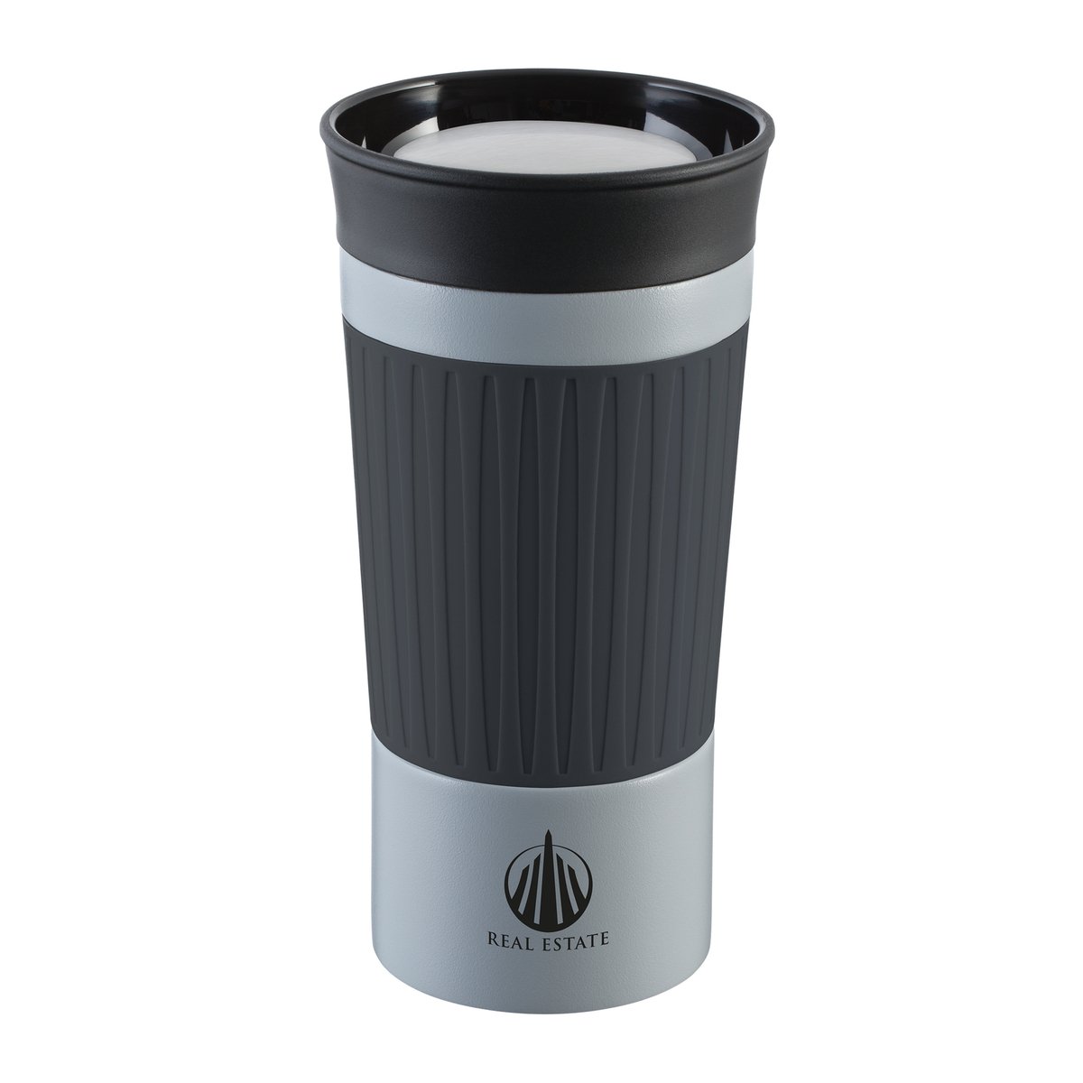 Thermo mug RETUMBLER-myKINGSTON "Real Estate" grey/dark grey branded sample