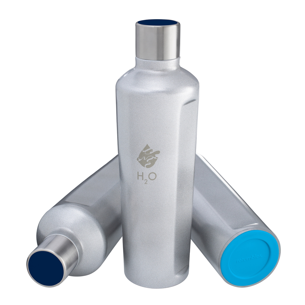 Thermo Drinking Bottle RETUMBLER-STEELONE "H2O" silver / blue branded sample Thermo Drinking Bottle RETUMBLER-STEELONE "H2O" silver / blue branded sample