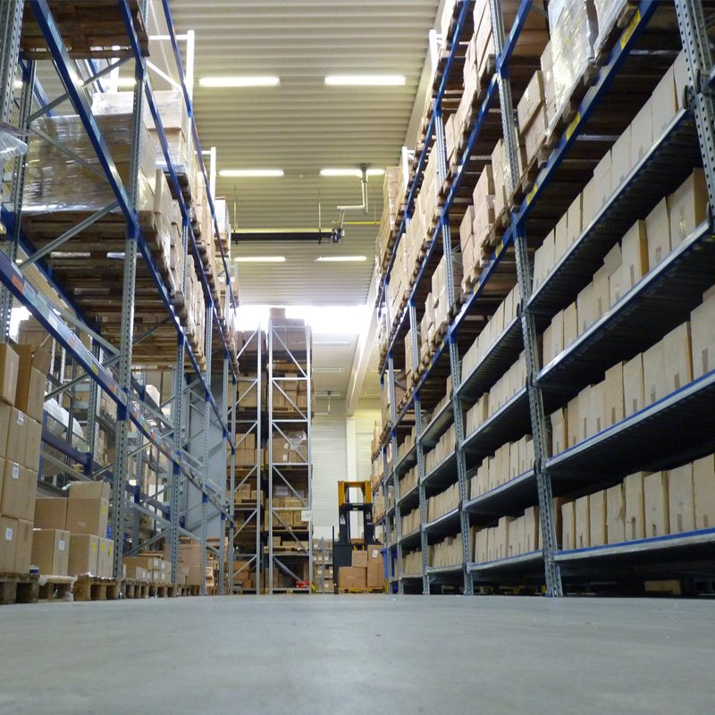 Aisle in the warehouse with full shelves