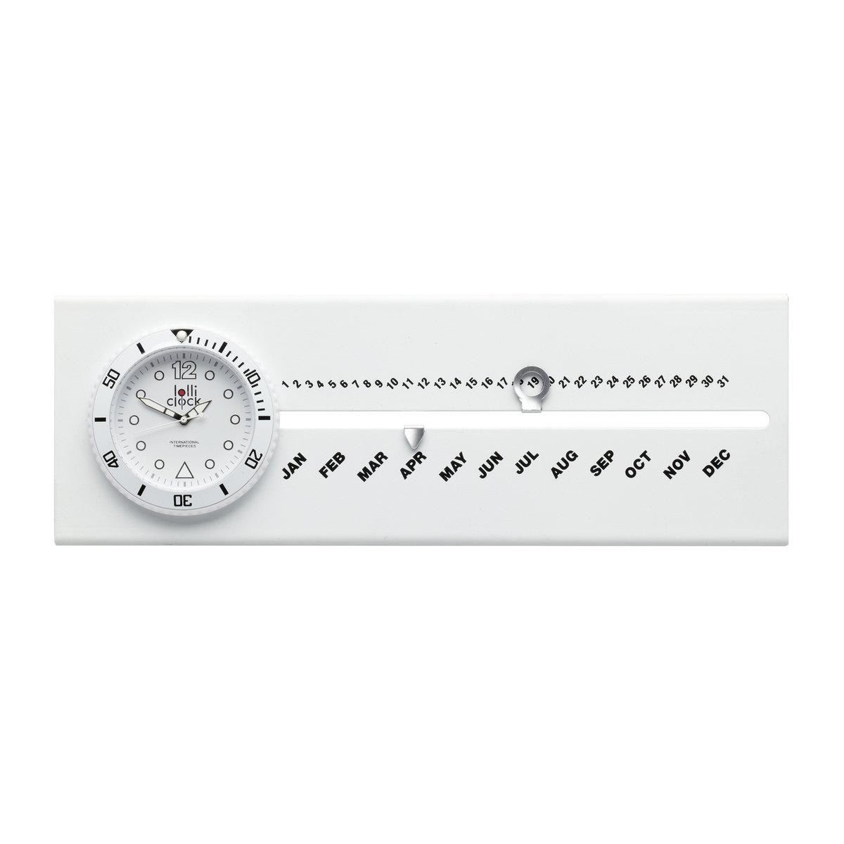 Uhr mit Kalender LOLLICLOCK-CALENDAR weiß