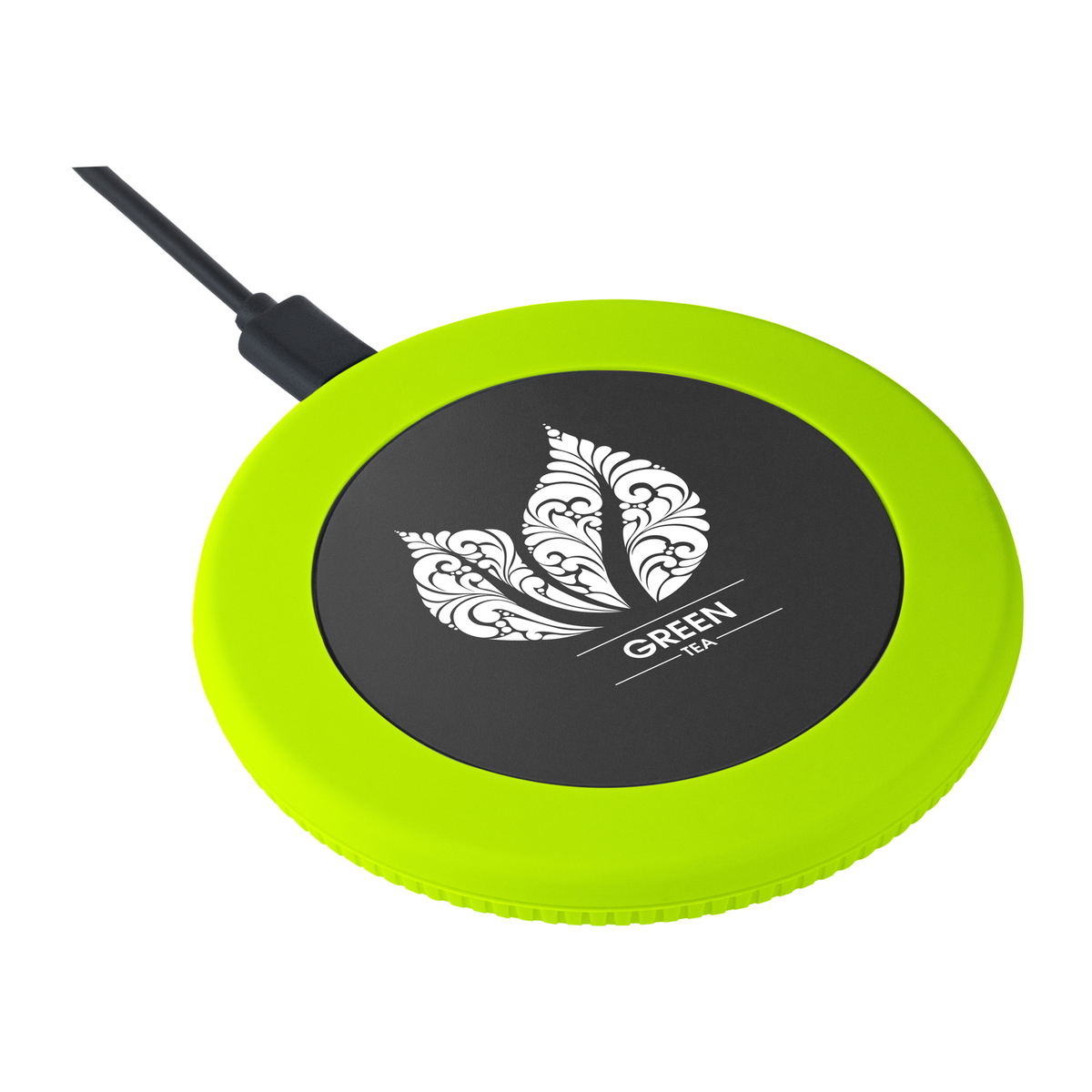 Wireless Charger REEVES-myMatola black / green 15 Watt branded sample Wireless Charger REEVES-myMatola black / green 15 Watt branded sample