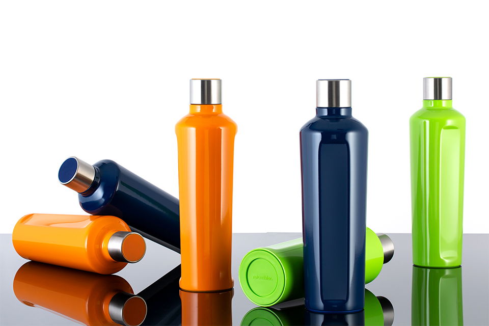 glänzende Thermotrinkflasche RETUMBLER-SteelOne ohne Konfiguration Thermotrinkflasche SteelOne in orange, dunkelblau und hellgrün lackiert