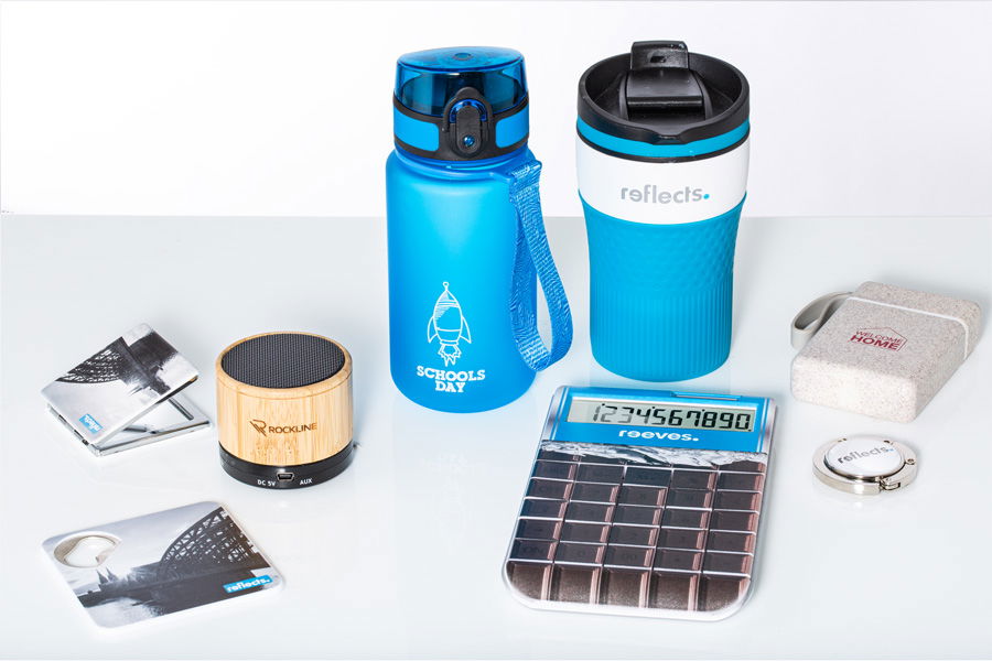 various promotional items with UV print