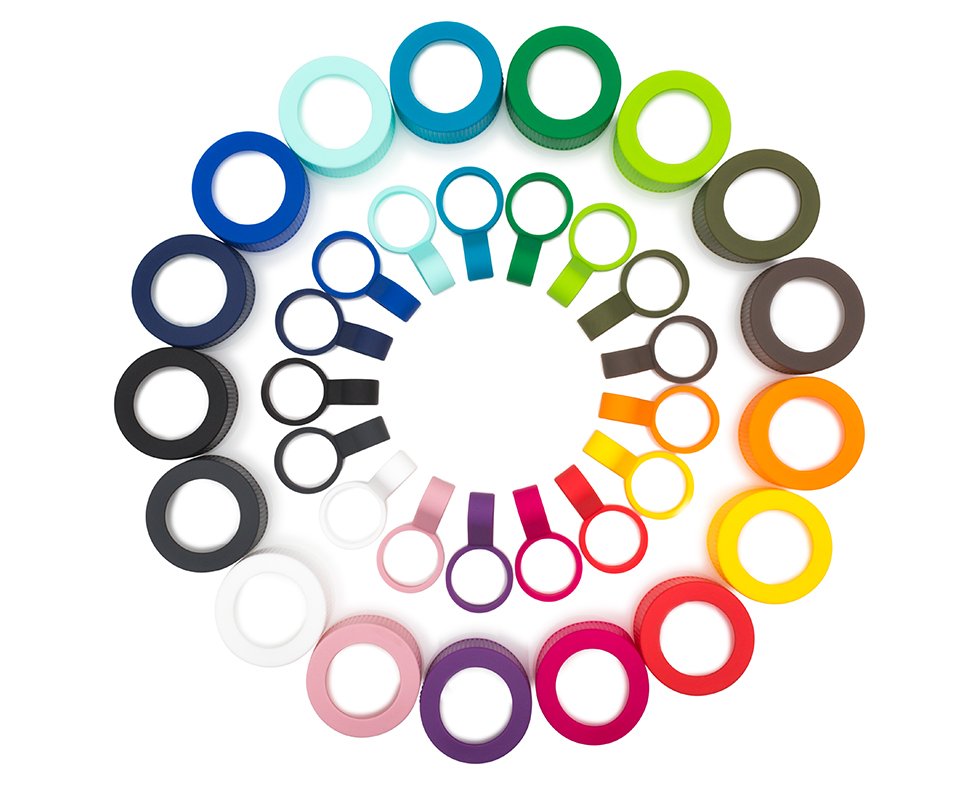 all colours of the silicone components for myNizza placed as a ring